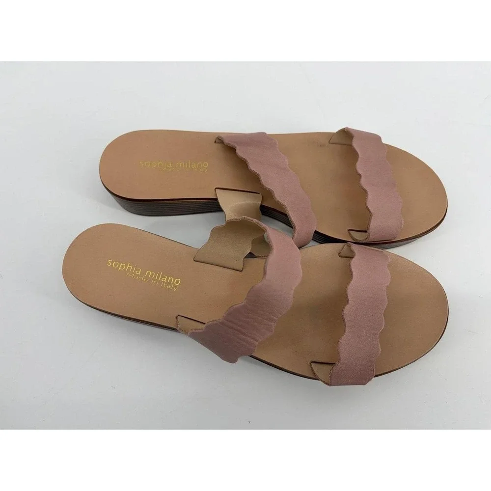 Sophia Milano Sandals, Rose Pink Flats Leather, Made in Italy, Women's Size 9.5